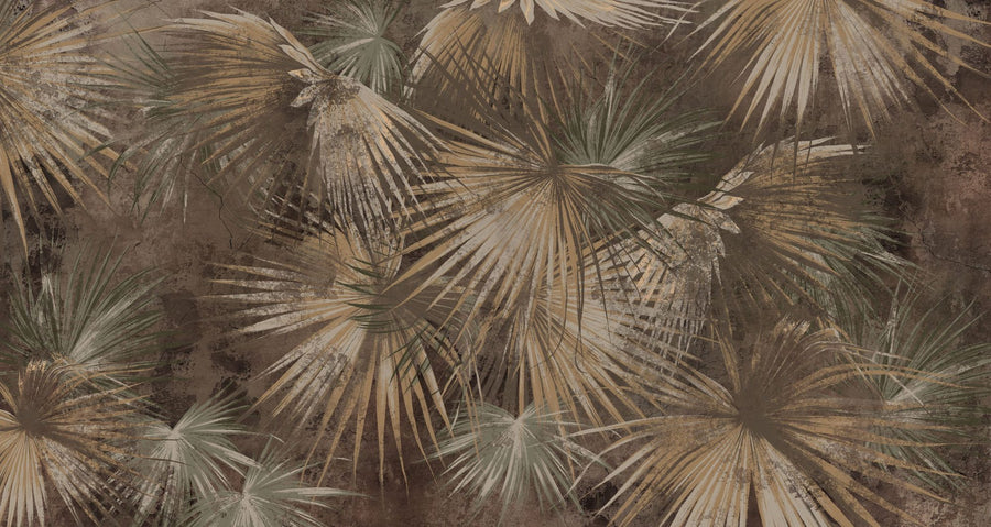 Palm Leaf Wallpaper Mural – Tropical Wall Mural – Retro Sunny Palms - Warm Tone printable artwork
