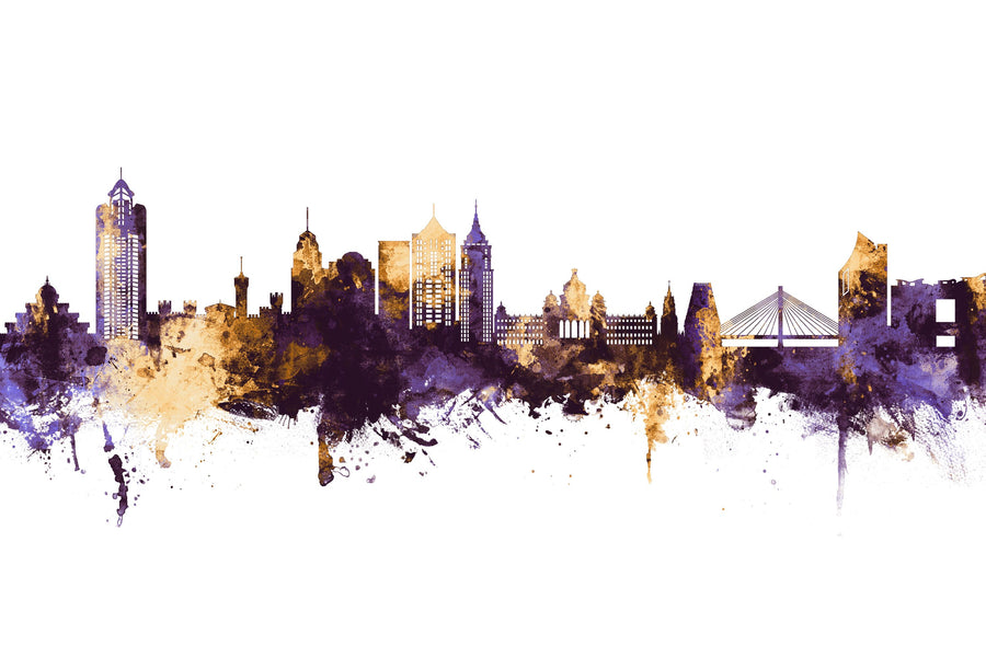 Bengaluru India Skyline Purple & Gold Mural Wallpaper