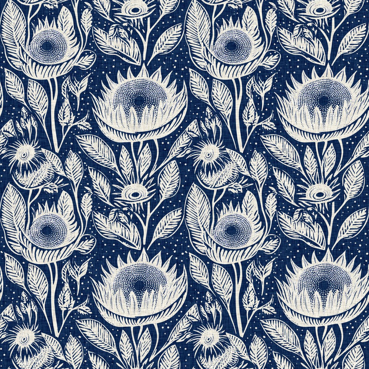 Sunflower Buds, Indigo Blue Mural Wallpaper - pure wallpaper artwork