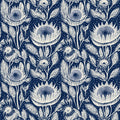 Sunflower Buds, Indigo Blue Mural Wallpaper - pure wallpaper artwork