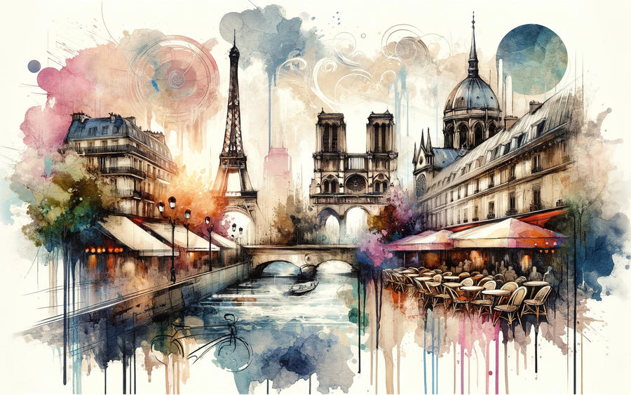 Watercolor Abstract Paris Mural Wallpaper