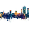 Fort Wayne Indiana Skyline Blue & Bronze Mural Wallpaper - pure wallpaper artwork
