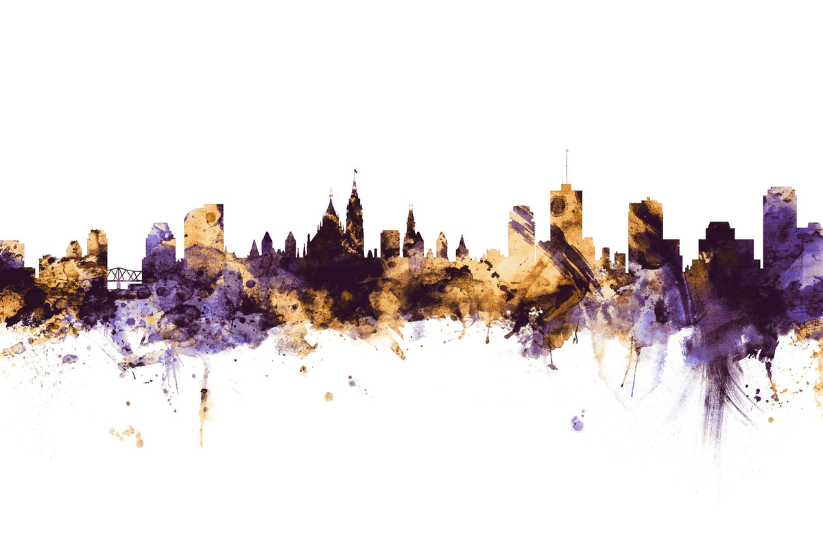 Ottowa Canada Skyline Purple & Gold Mural Wallpaper - pure wallpaper artwork