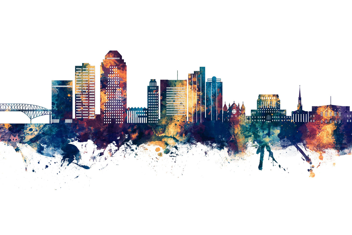 Shreveport Louisiana Skyline Blue & Bronze Mural Wallpaper - pure wallpaper artwork