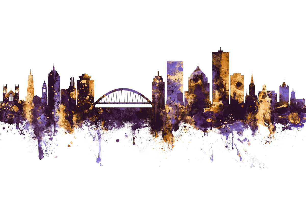 Rochester New York Skyline Purple & Gold Mural Wallpaper - pure wallpaper artwork