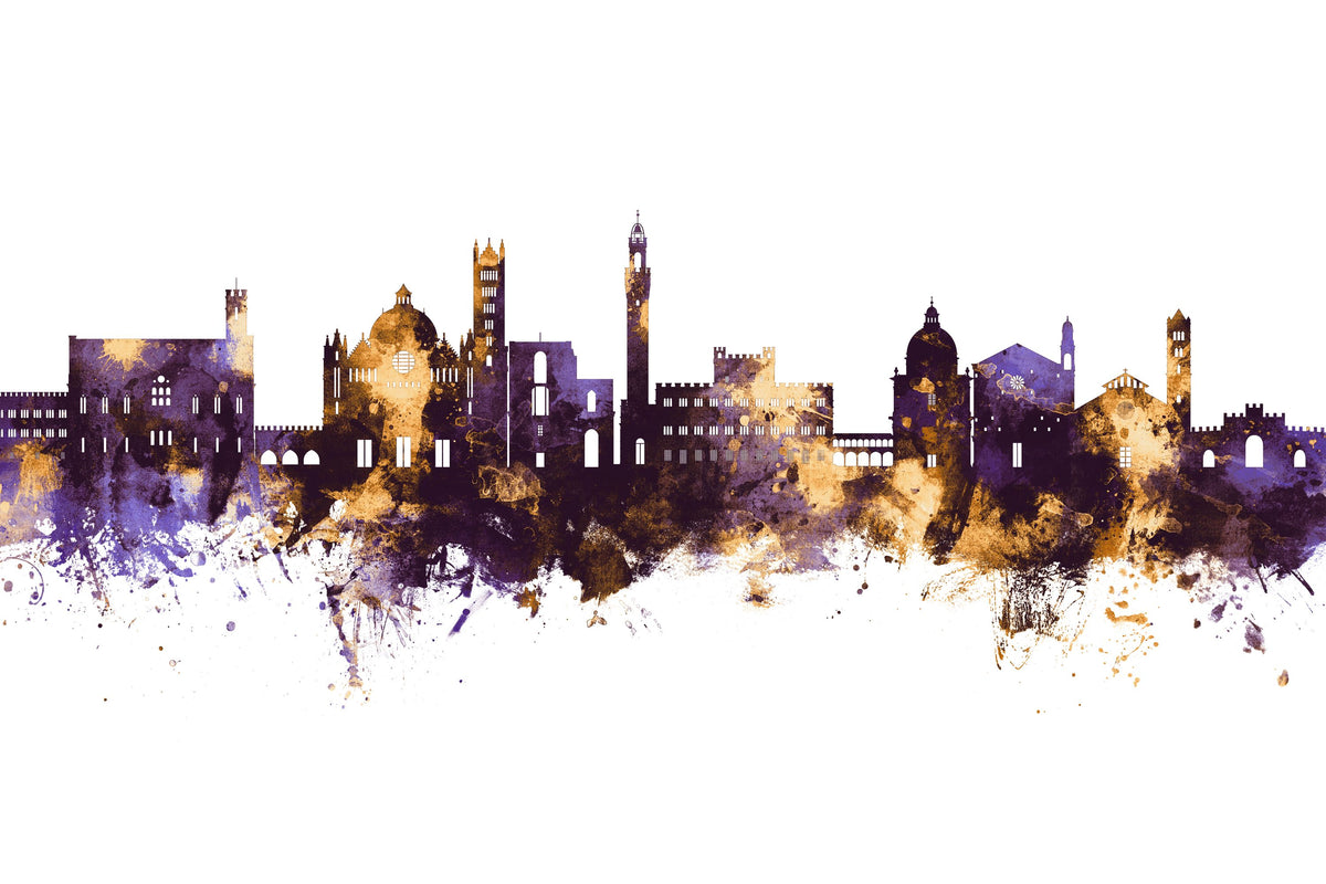 Siena Italy Skyline Purple & Gold Mural Wallpaper - pure wallpaper artwork