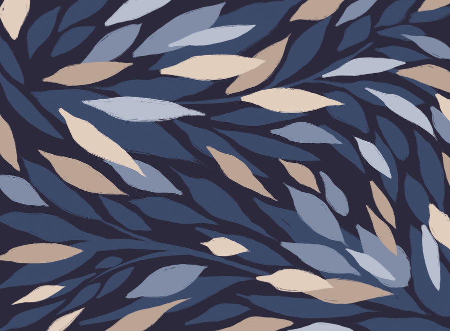Leafy Lines Dark Plain Mural Wallpaper