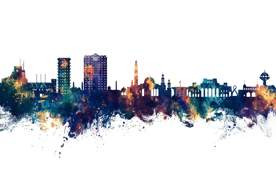 Muscat Oman Skyline Blue & Bronze Mural Wallpaper
