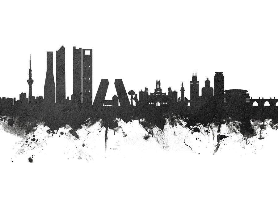 Madrid Skyline Black & White Mural Wallpaper