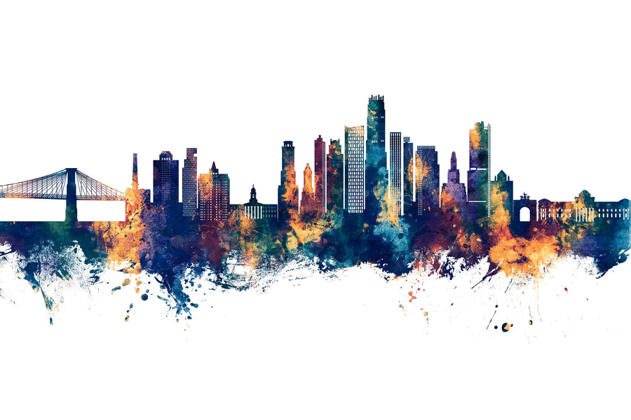 Brooklyn New York Skyline Blue & Bronze Mural Wallpaper