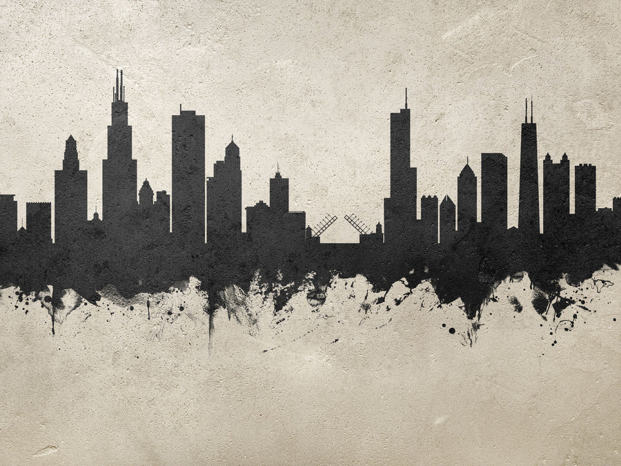 Chicago Illinois Skyline Concrete Mural Wallpaper