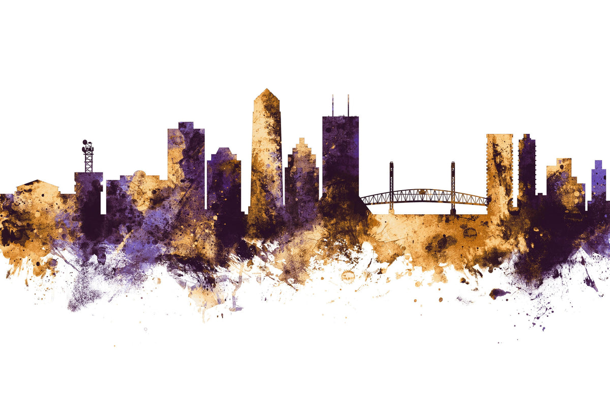 Jacksonville Florida Skyline Purple & Gold Mural Wallpaper - pure wallpaper artwork