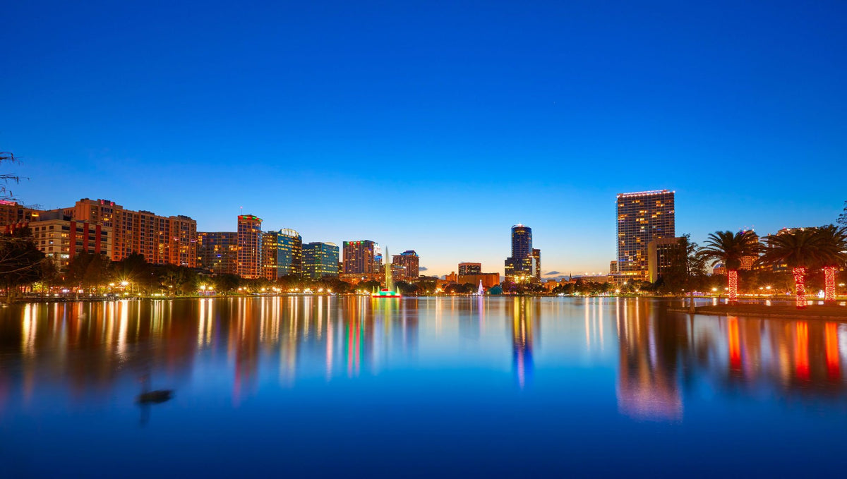 Orlando Skyline Sunset At Lake Eola Mural Wallpaper - pure wallpaper artwork
