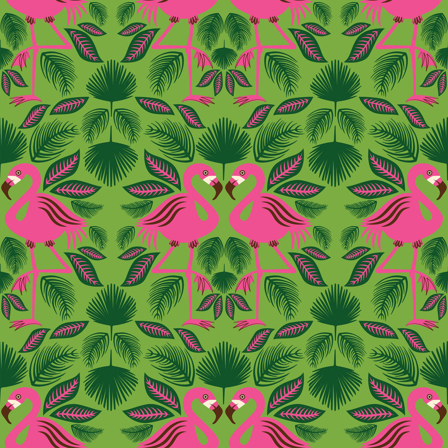 Flamingo Friends Mural Wallpaper - Green Tone