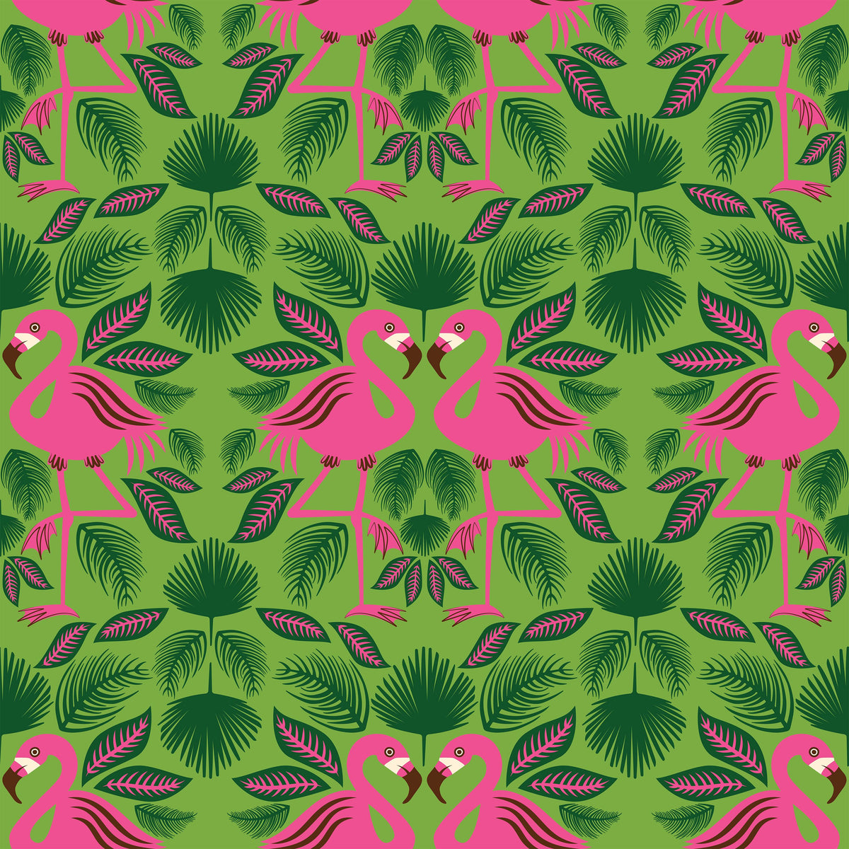Flamingo Friends Mural Wallpaper - Green Tone - pure wallpaper artwork
