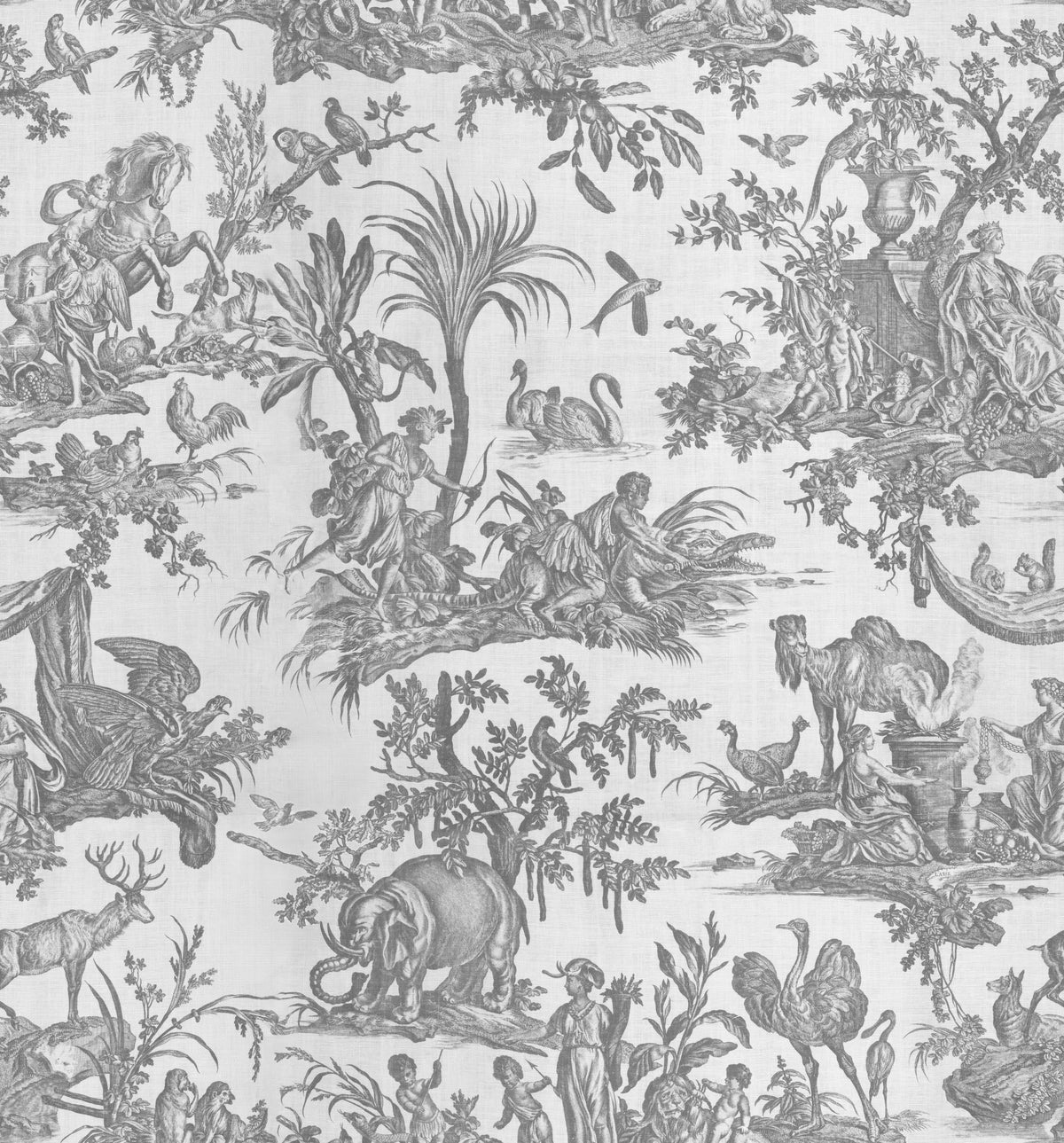 Patinated Linen Toile De Jouy, Stone Mural Wallpaper - pure wallpaper artwork