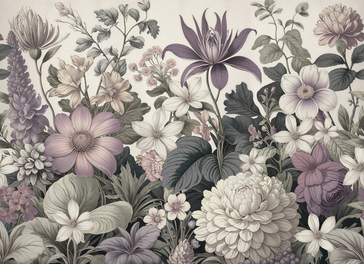 Dahlia Days, Lavender Mural Wallpaper - pure wallpaper artwork