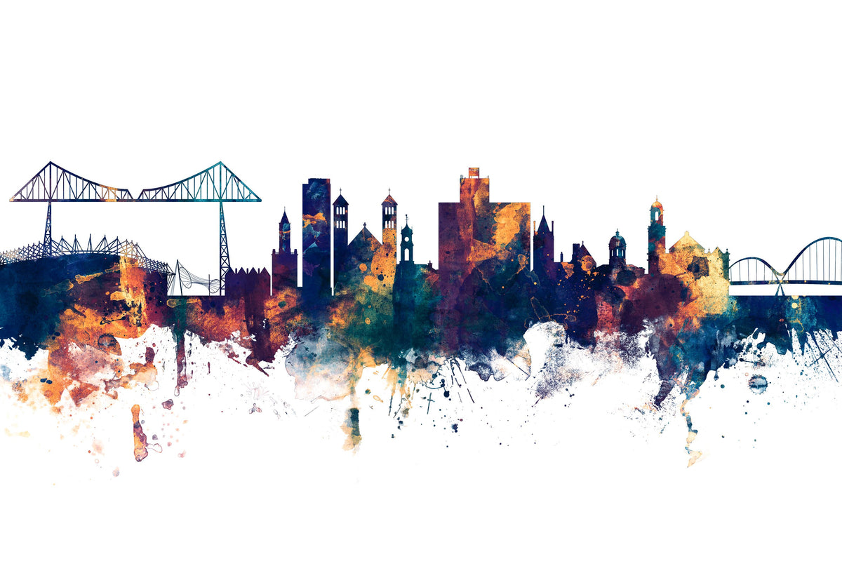 Middlesbrough England Skyline Blue & Bronze Mural Wallpaper - pure wallpaper artwork