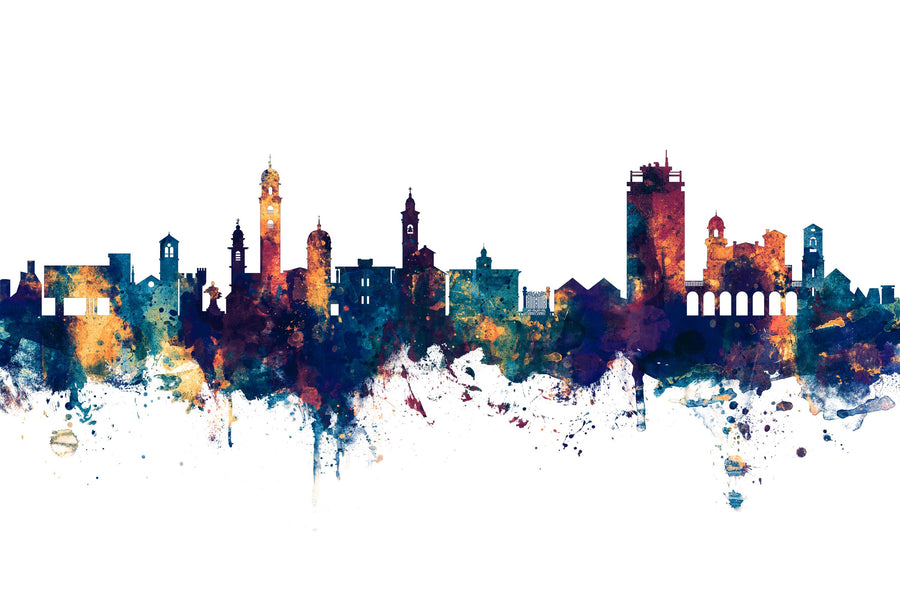 Lugano Switzerland Skyline Blue & Bronze Mural Wallpaper