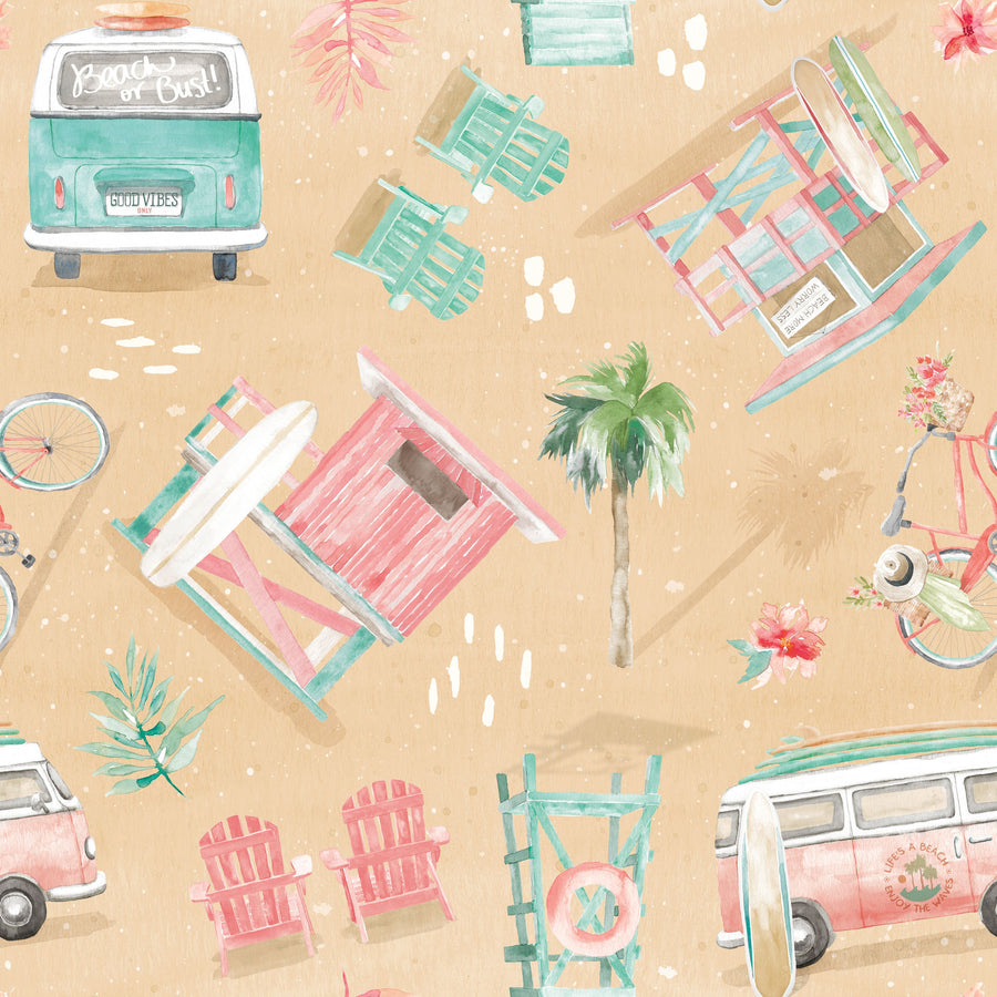 Surf Time Yellow Mural Wallpaper