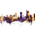 Lubbock Texas Skyline Purple & Gold Mural Wallpaper - pure wallpaper artwork