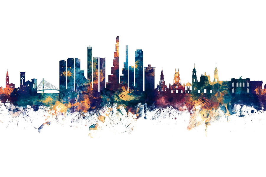 Bogotá Colombia Skyline Blue & Bronze Mural Wallpaper