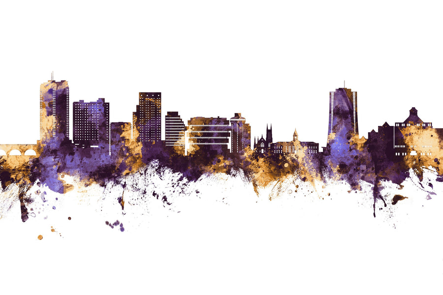 Stamford Connecticut Skyline Purple & Gold Mural Wallpaper