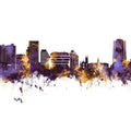 Stamford Connecticut Skyline Purple & Gold Mural Wallpaper - pure wallpaper artwork