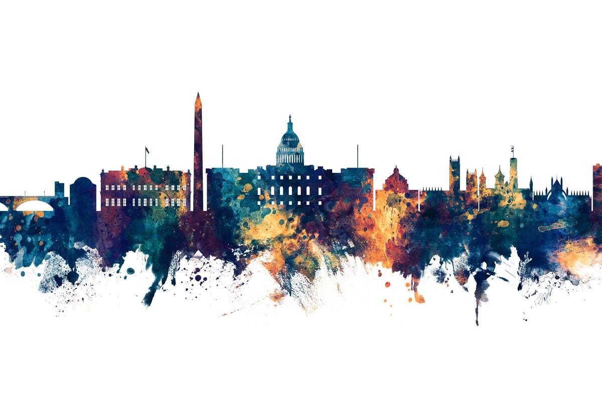 Washington DC Skyline Blue & Bronze Mural Wallpaper - pure wallpaper artwork