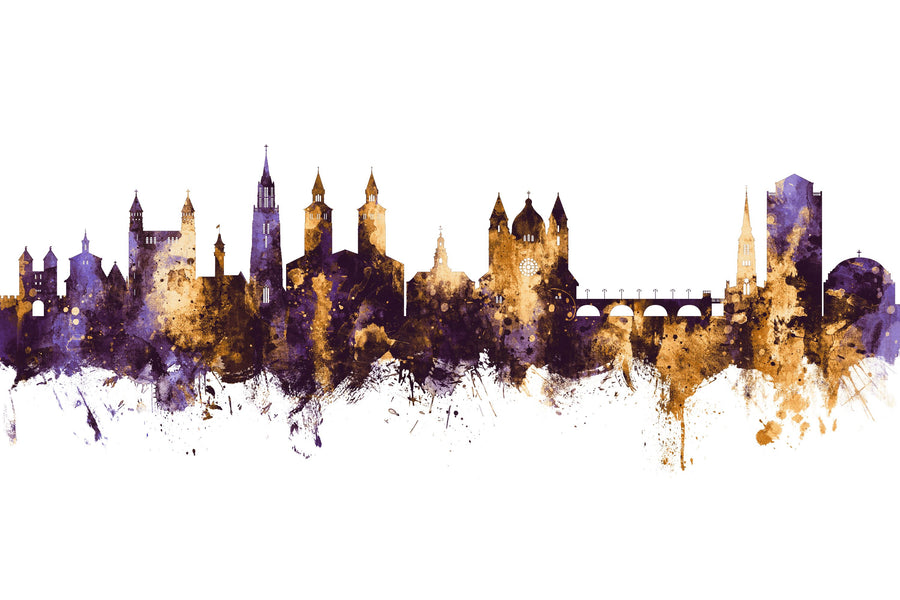 Maastricht the Netherlands Skyline Purple & Gold Mural Wallpaper