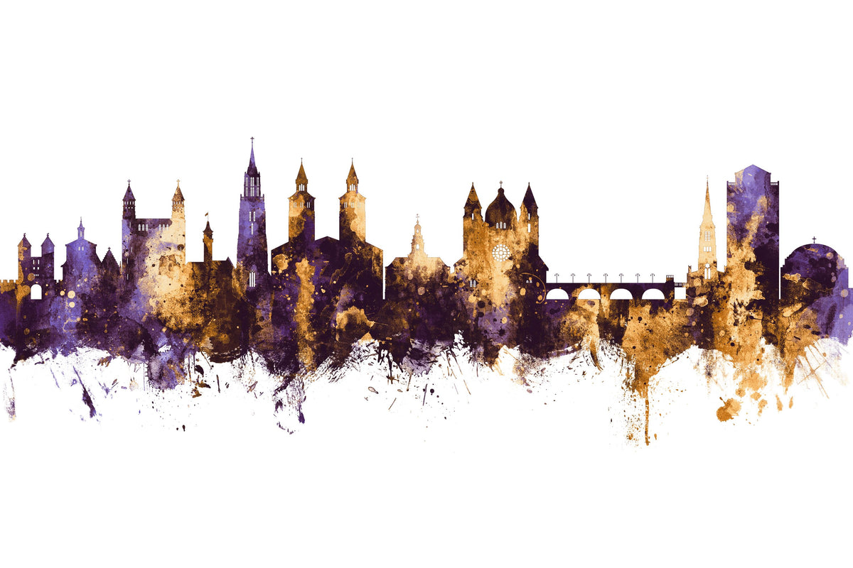 Maastricht the Netherlands Skyline Purple & Gold Mural Wallpaper - pure wallpaper artwork