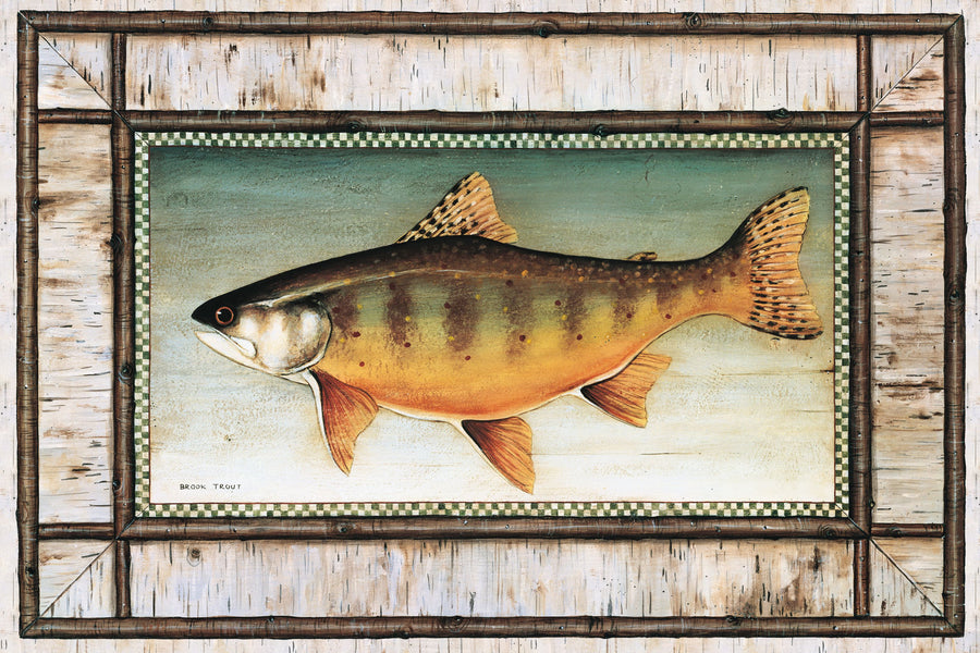 Brook Trout Birch Border Mural Wallpaper