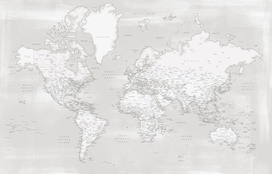 World Map Cities - Maeli Neutral Mural Wallpaper
