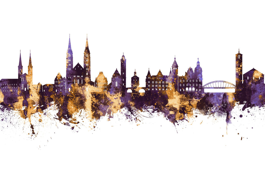 Bamberg Germany Skyline Purple & Gold Mural Wallpaper