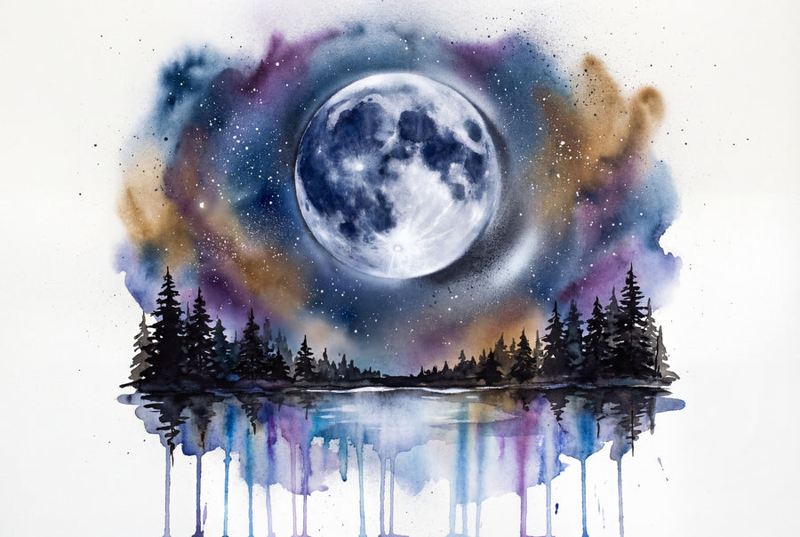 Forest Lake II - Powerful Moon Series Mural Wallpaper