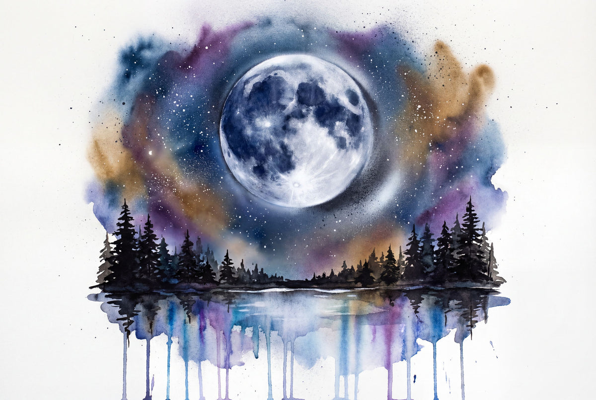 Forest Lake II - Powerful Moon Series Mural Wallpaper - pure wallpaper artwork