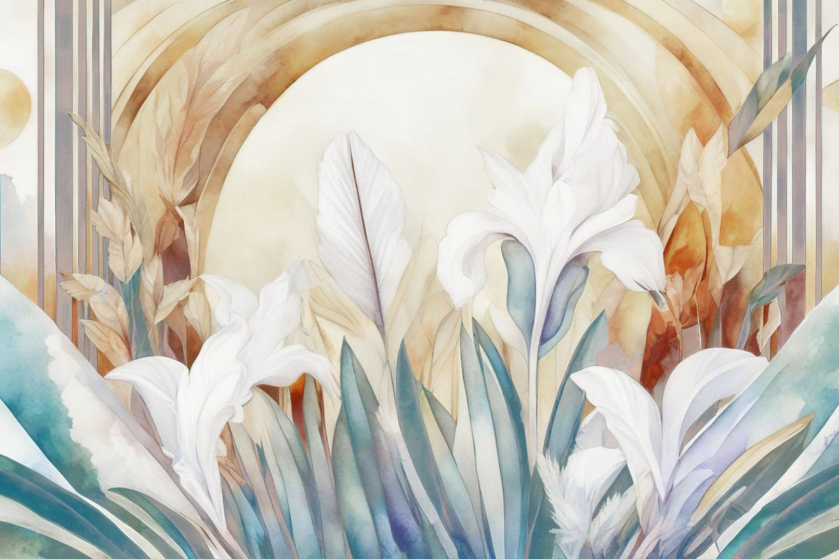 Irises At Sunrise Yellow Mural Wallpaper - pure wallpaper artwork