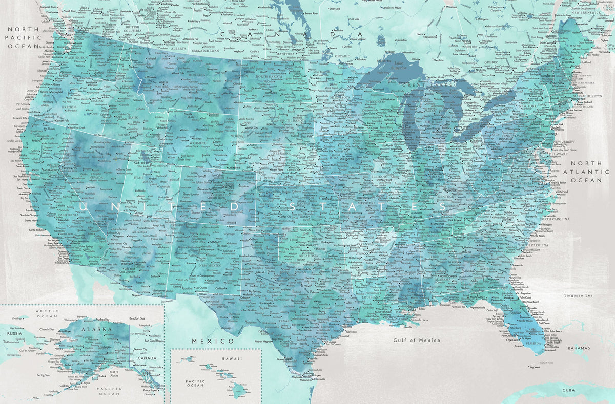 US Map Detailed - Harriet Mural Wallpaper - pure wallpaper artwork