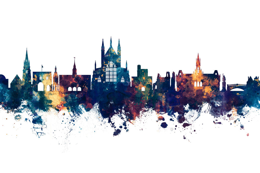 Winchester England Skyline Blue & Bronze Mural Wallpaper