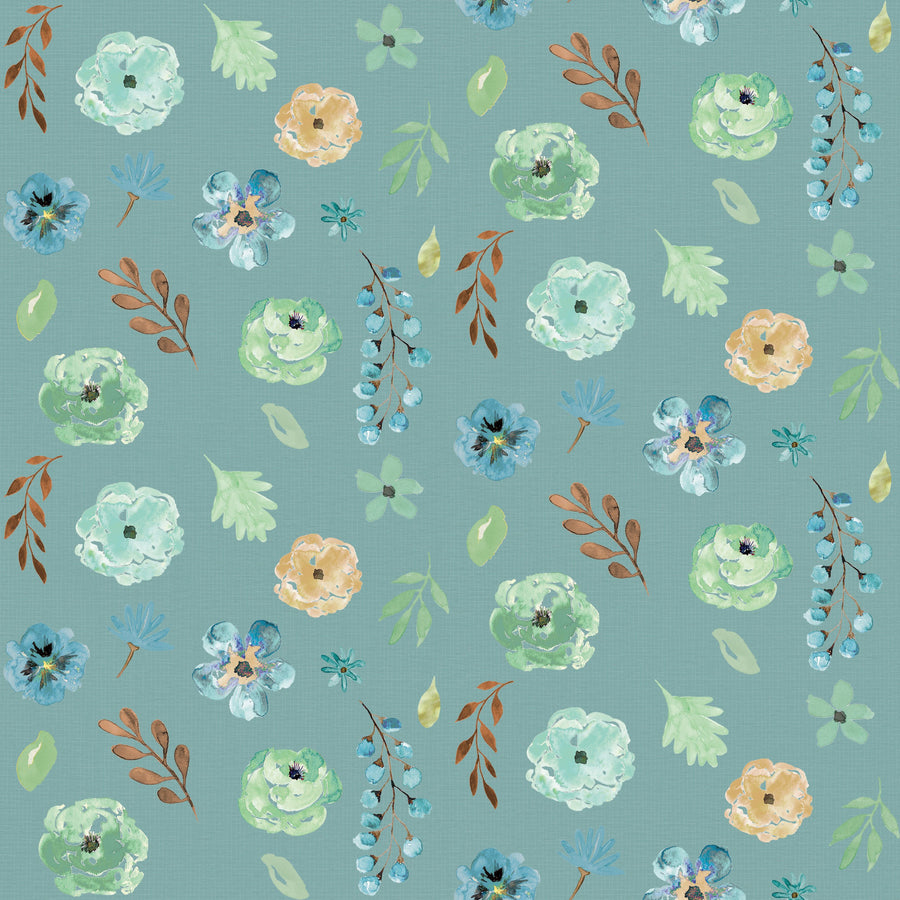 Flutterby Flowers Blue Mural Wallpaper