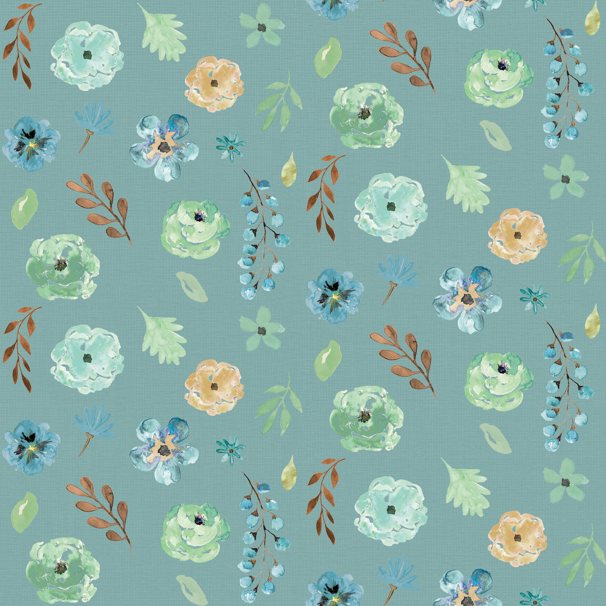 Flutterby Flowers Blue Mural Wallpaper - pure wallpaper artwork