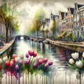 Watercolor Canal Scene Dutch Houses Mural Wallpaper - pure wallpaper artwork