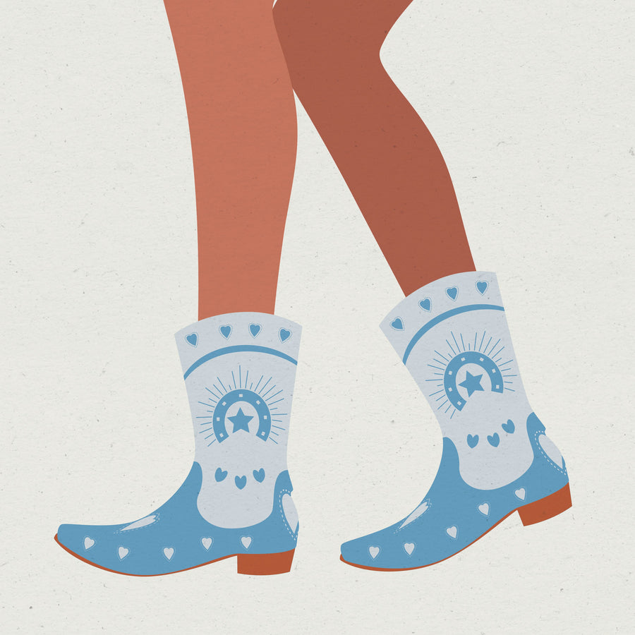 Cowgirly II Blue Mural Wallpaper