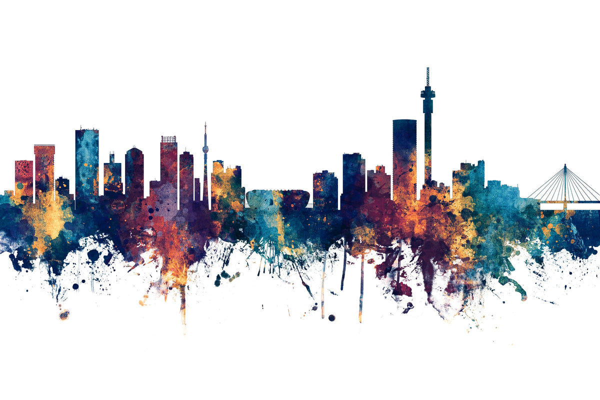 Johannesburg South Africa Skyline Blue & Bronze Mural Wallpaper - pure wallpaper artwork
