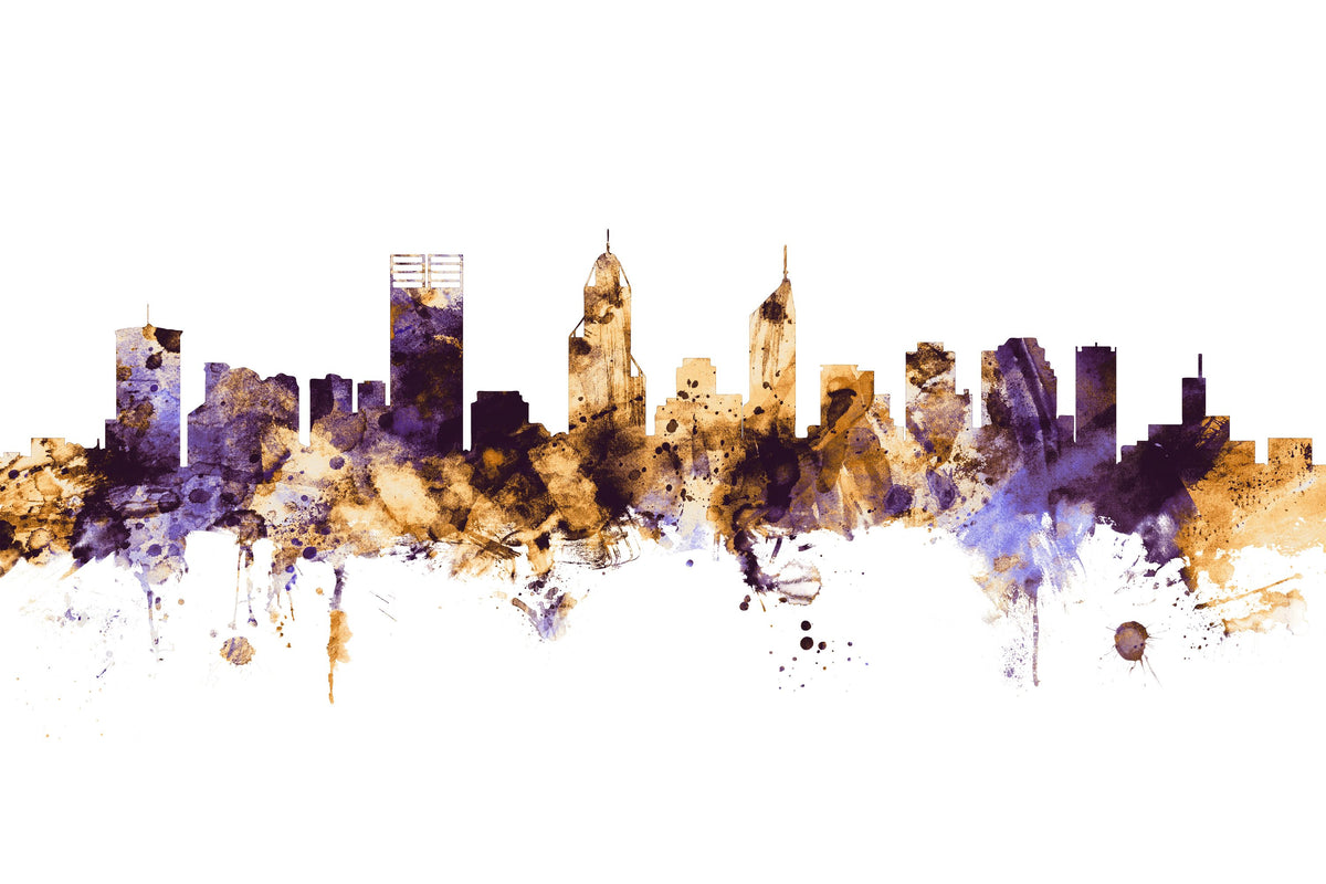 Perth Australia Skyline Purple & Gold Mural Wallpaper - pure wallpaper artwork