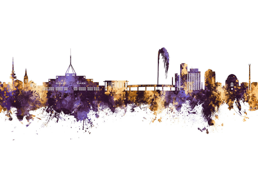 Canberra Skyline Purple & Gold Mural Wallpaper