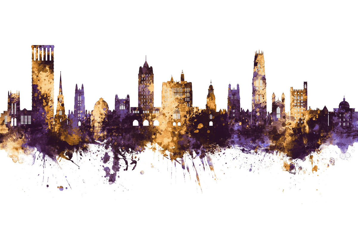 New Haven Connecticut Skyline Purlpe & Gold Mural Wallpaper - pure wallpaper artwork
