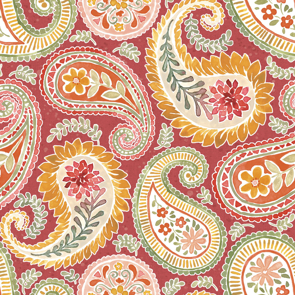 Harvest Paisley Red Mural Wallpaper - pure wallpaper artwork
