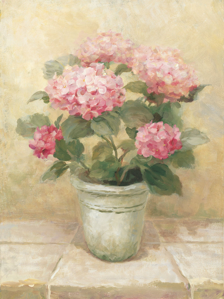 Pot of Pink Hydrangea Mural Wallpaper