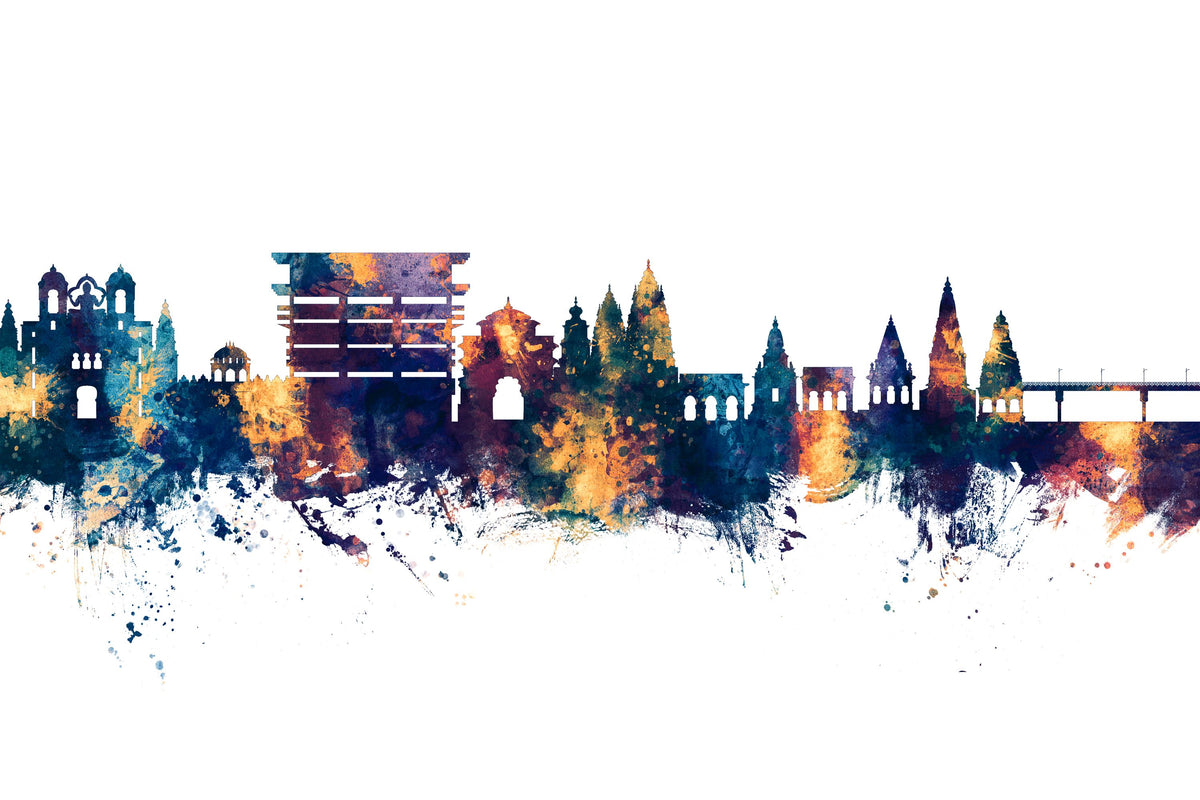 Pandharpur India Skyline Blue & Bronze Mural Wallpaper - pure wallpaper artwork
